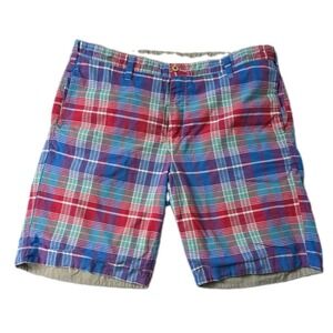 Men's Olde School Reversible Shorts Sz 38 Authentic Indian Madras Plaid/Khaki